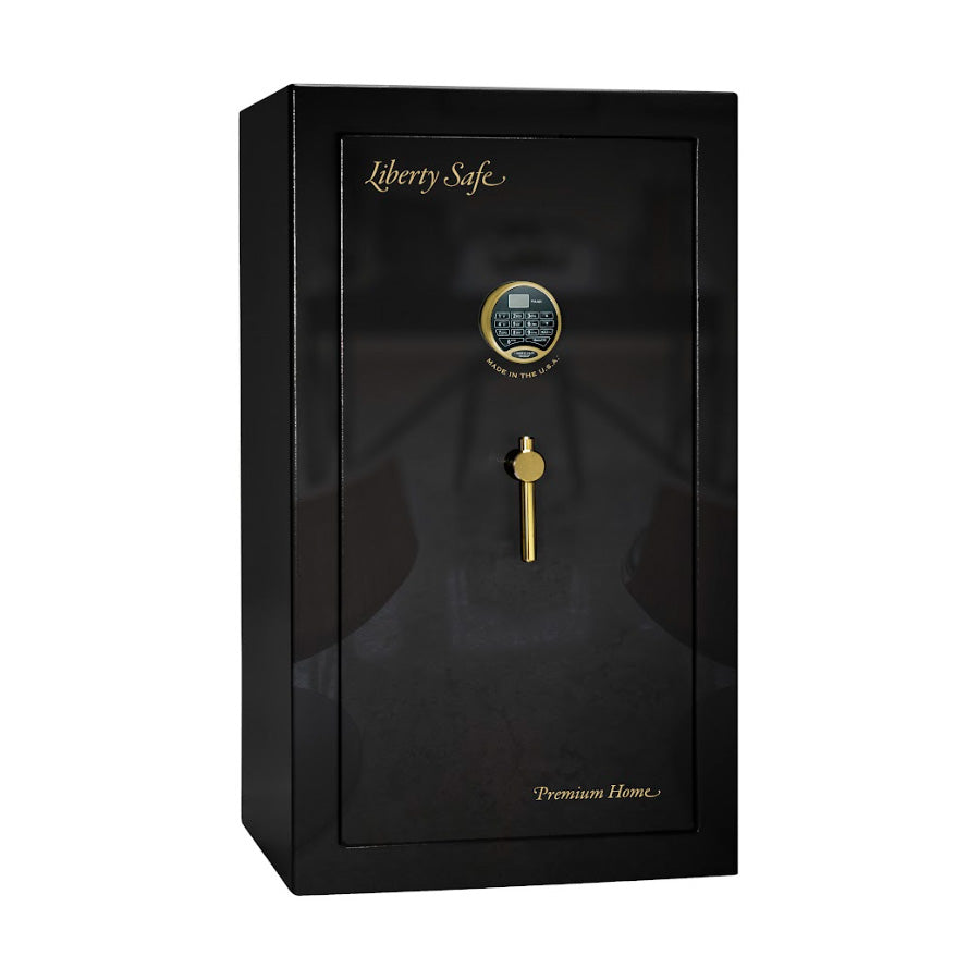 Liberty Premium Home 12 Safe in Black Gloss with Brass Electronic Lock.