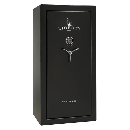 Liberty USA 30 safe in textured black with chrome electronic lock.