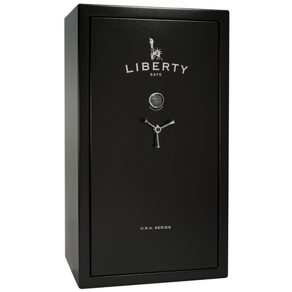 Liberty USA 50 safe in textured black with chrome electronic lock.