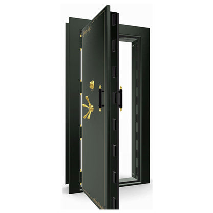 The Beast Vault Door in Black Gloss with Brass Electronic Lock, Left Outswing, door open.