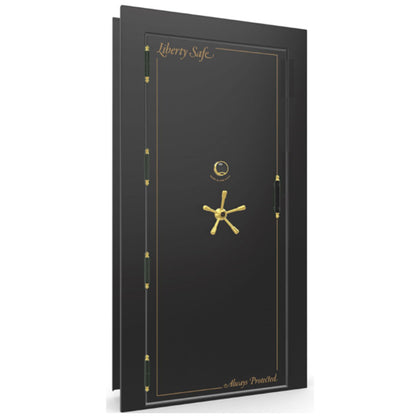 The Beast Vault Door in Black Gloss with Brass Electronic Lock, Left Outswing, door closed.