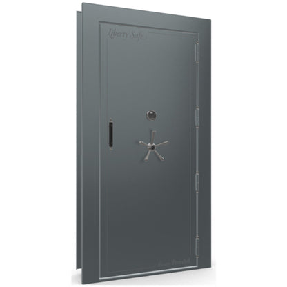 The Beast Vault Door in Forest Mist Gloss with Black Chrome Electronic Lock, Right Outswing, door closed.