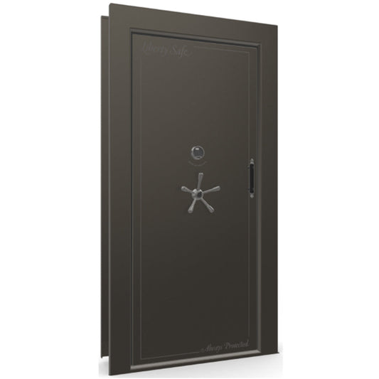 The Beast Vault Door in Gray Marble with Black Chrome Electronic Lock, Left Inswing, door closed.