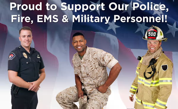 We are proud to support our Police, Fire, EMS & Military Personnel. We offer rebates for you!