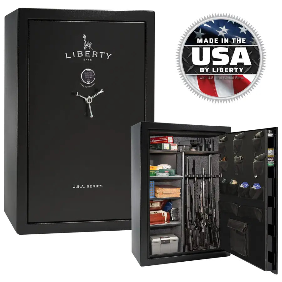 Liberty USA 50 safe in textured black with chrome electronic lock interior and exterior