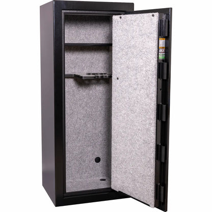 Liberty Safe Centurion 18-gun safe interior with gray fabric lining