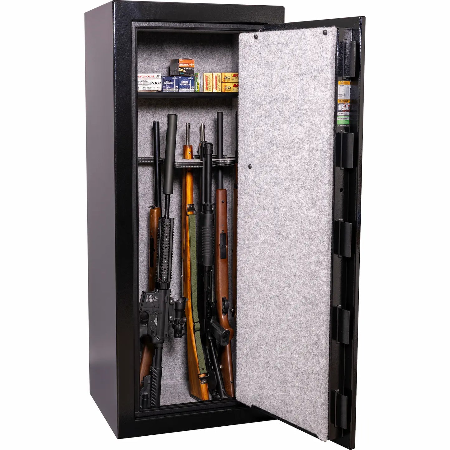 Liberty Safe Centurion 18-gun safe interior with long gun storage shown loaded