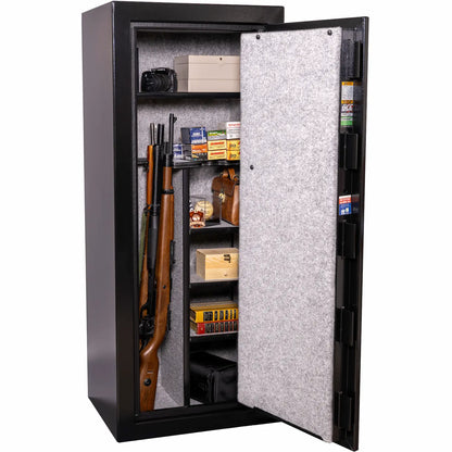 Liberty Safe Centurion 18-gun safe Dual Flex™ interior with long gun storage, adjustable shelves, shown loaded