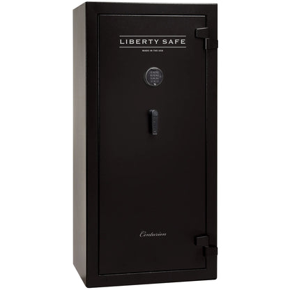 Liberty Safe Centurion 24 gun safe in textured black exterior with electronic lock and drop handle