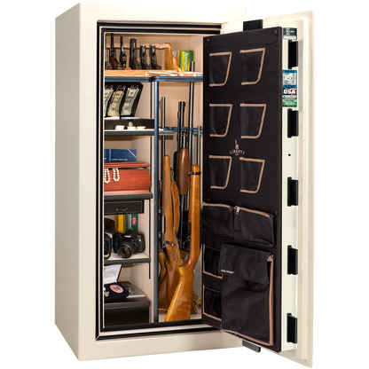 Liberty Classic Plus 25 safe interior with 4-in-1 Flex™ adjustable shelving, long gun storage, and deluxe door organizer.
