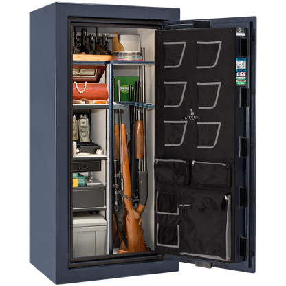 Liberty Classic Plus 25 safe interior with 4-in-1 Flex™ adjustable shelving, long gun storage, and deluxe door organizer.