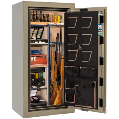 Liberty Classic Plus 25 safe interior with 4-in-1 Flex™ adjustable shelving, long gun storage, and deluxe door organizer.