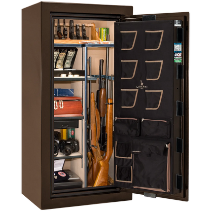 Liberty Classic Plus 25 safe interior with 4-in-1 Flex™ adjustable shelving, long gun storage, and deluxe door organizer.