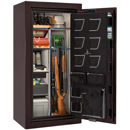 Liberty Classic Plus 25 safe interior with 4-in-1 Flex™ adjustable shelving, long gun storage, and deluxe door organizer.