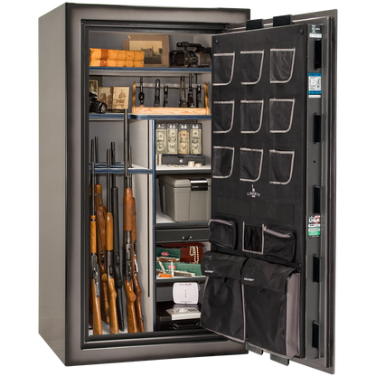 Liberty Classic Plus 40 safe interior with 4-in-1 Flex™ adjustable shelving, long gun storage, and deluxe door organizer.