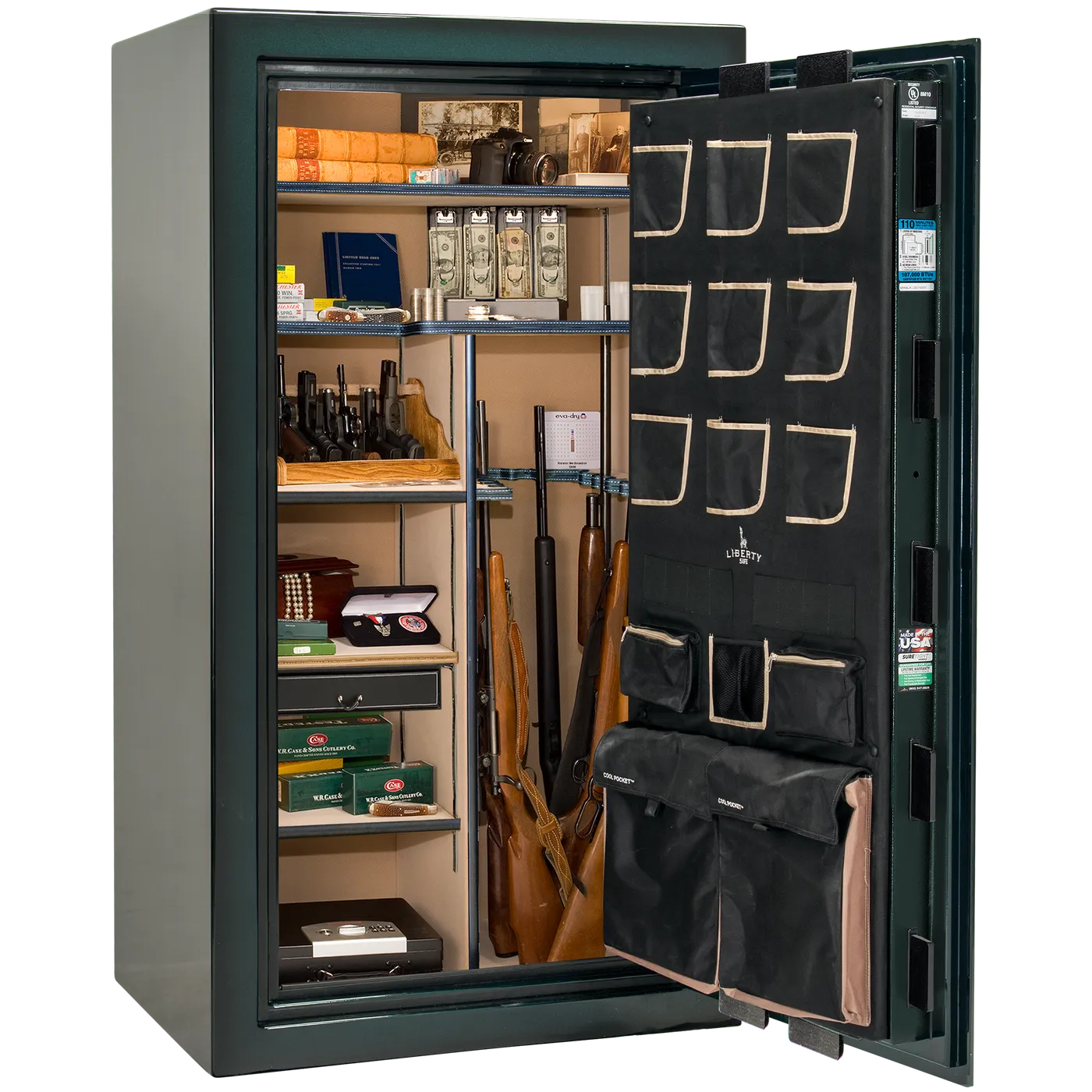 Liberty Classic Plus 40 safe interior with 4-in-1 Flex™ adjustable shelving, long gun storage, and deluxe door organizer.