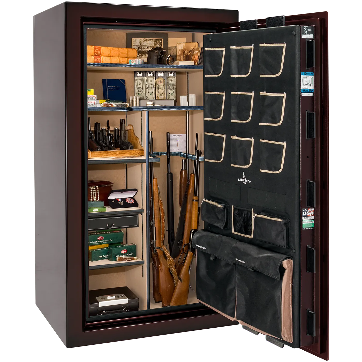 Liberty Classic Plus 40 safe interior with 4-in-1 Flex™ adjustable shelving, long gun storage, and deluxe door organizer.