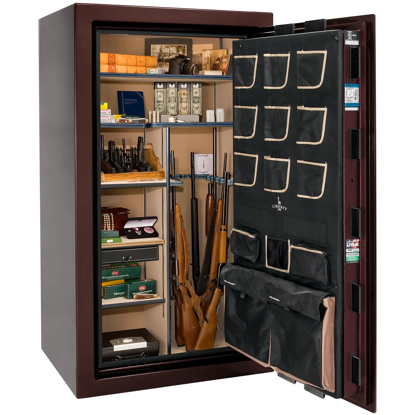 Liberty Classic Plus 40 safe interior with 4-in-1 Flex™ adjustable shelving, long gun storage, and deluxe door organizer.