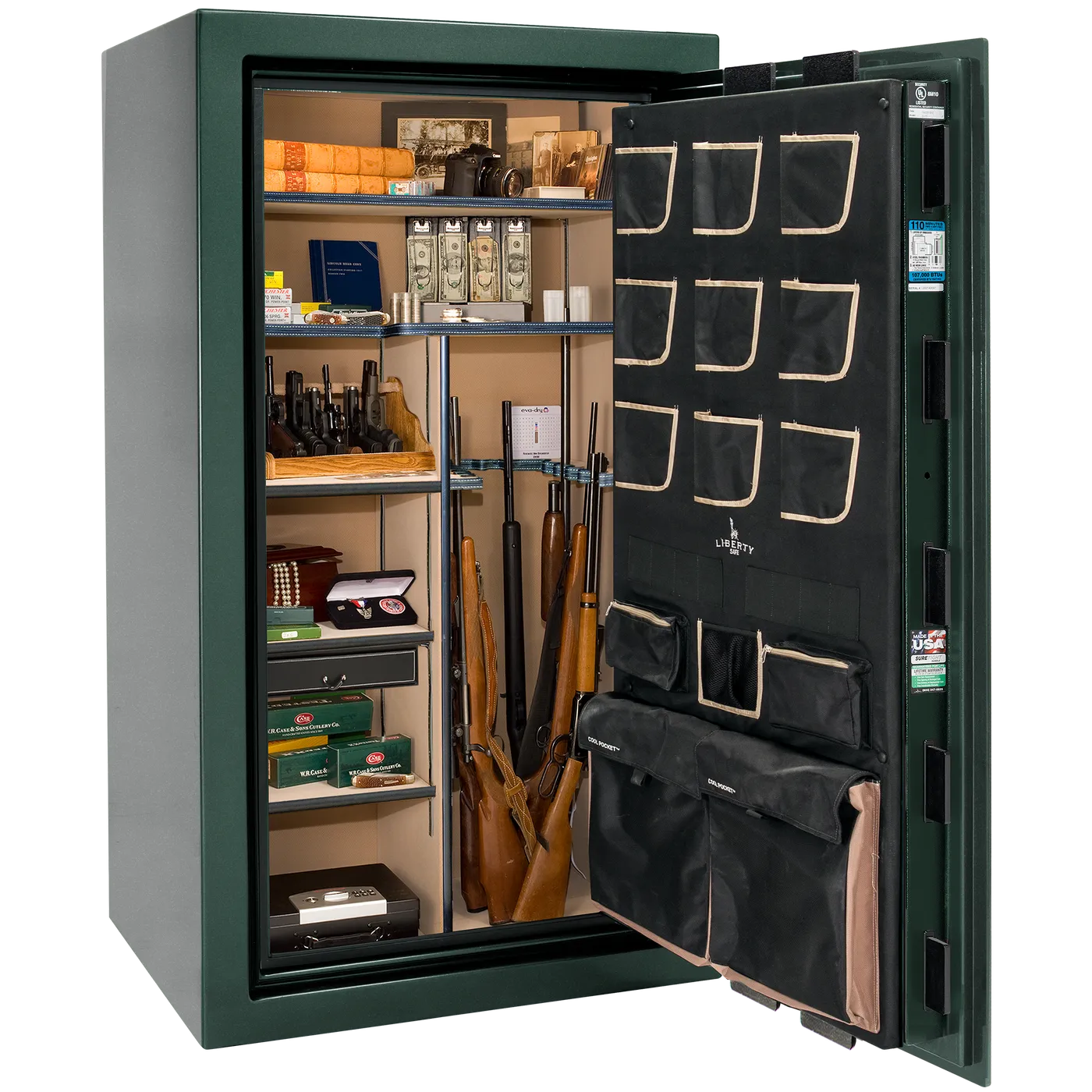 Liberty Classic Plus 40 safe interior with 4-in-1 Flex™ adjustable shelving, long gun storage, and deluxe door organizer.