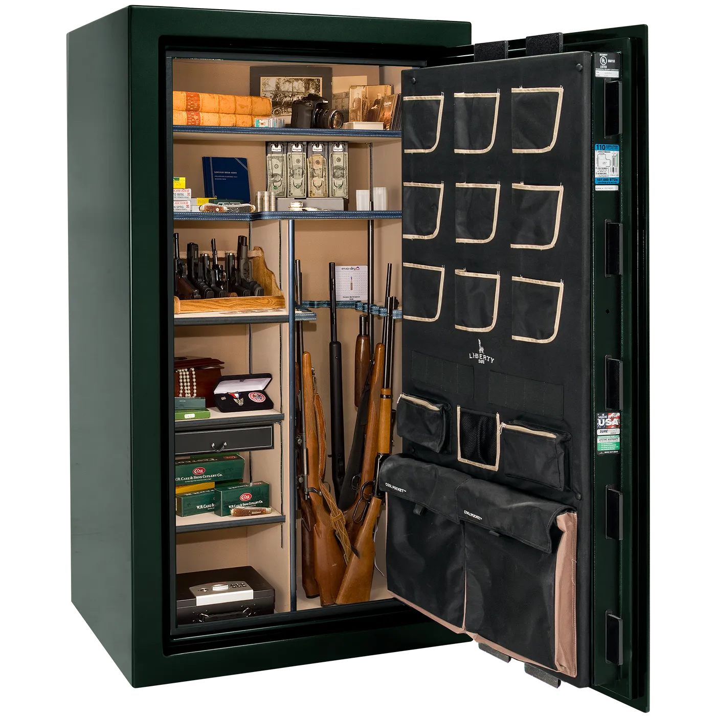 Liberty Classic Plus 40 safe interior with 4-in-1 Flex™ adjustable shelving, long gun storage, and deluxe door organizer.