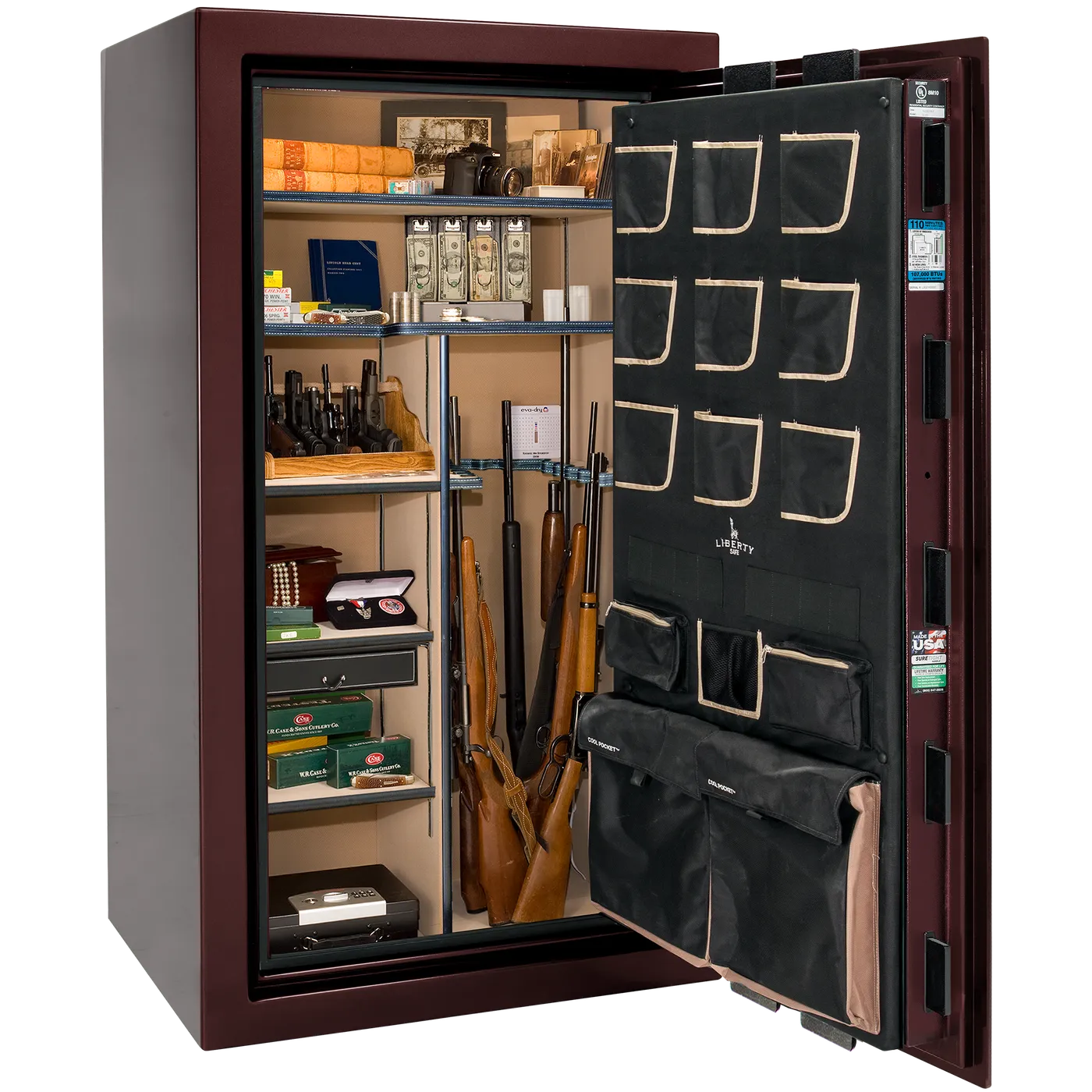 Liberty Classic Plus 40 safe interior with 4-in-1 Flex™ adjustable shelving, long gun storage, and deluxe door organizer.