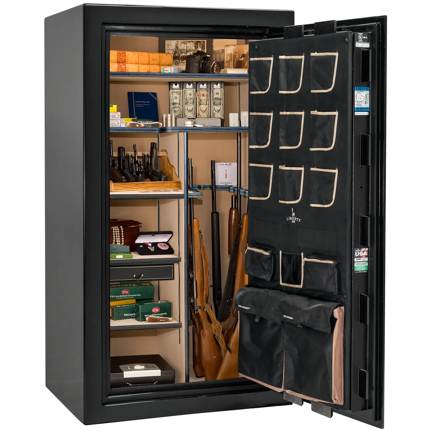Liberty Classic Plus 40 safe interior with 4-in-1 Flex™ adjustable shelving, long gun storage, and deluxe door organizer.