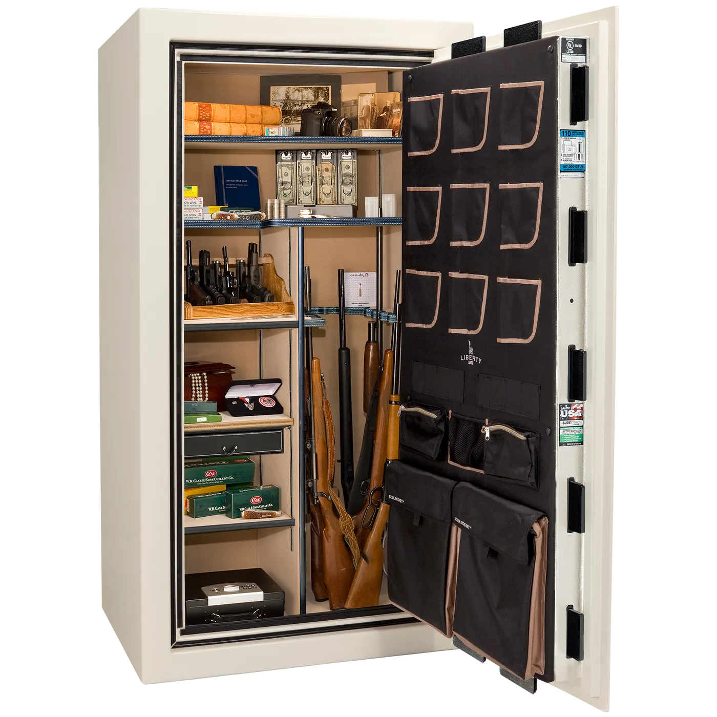 Liberty Classic Plus 40 safe interior with 4-in-1 Flex™ adjustable shelving, long gun storage, and deluxe door organizer.