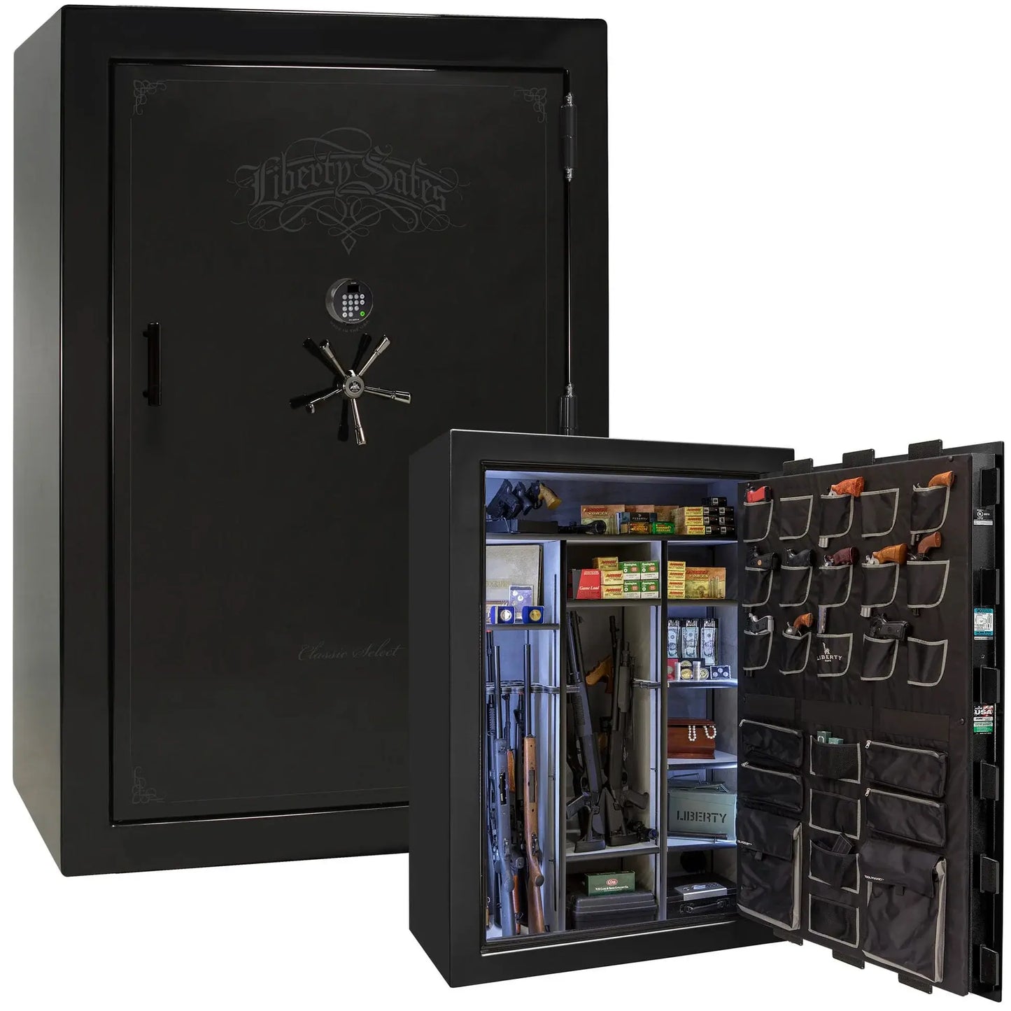 Liberty Classic Select Safe in Black Mirror Gloss with Black Chrome hardware and Dormakaba 702D electronic lock