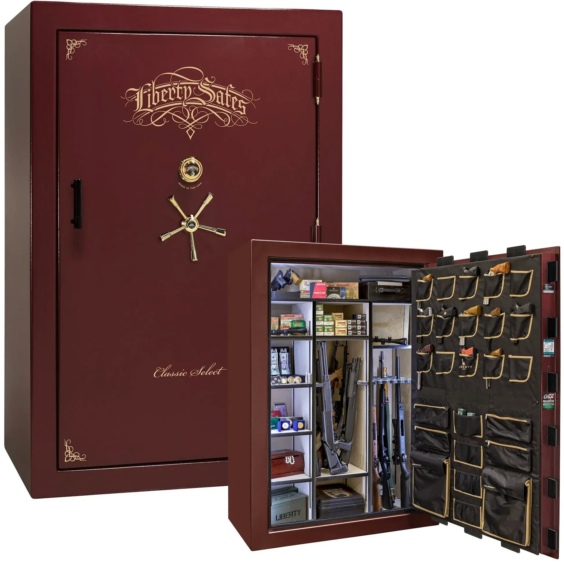 Liberty Classic Select Safe in Burgundy Marble with Brass hardware and mechanical dial lock