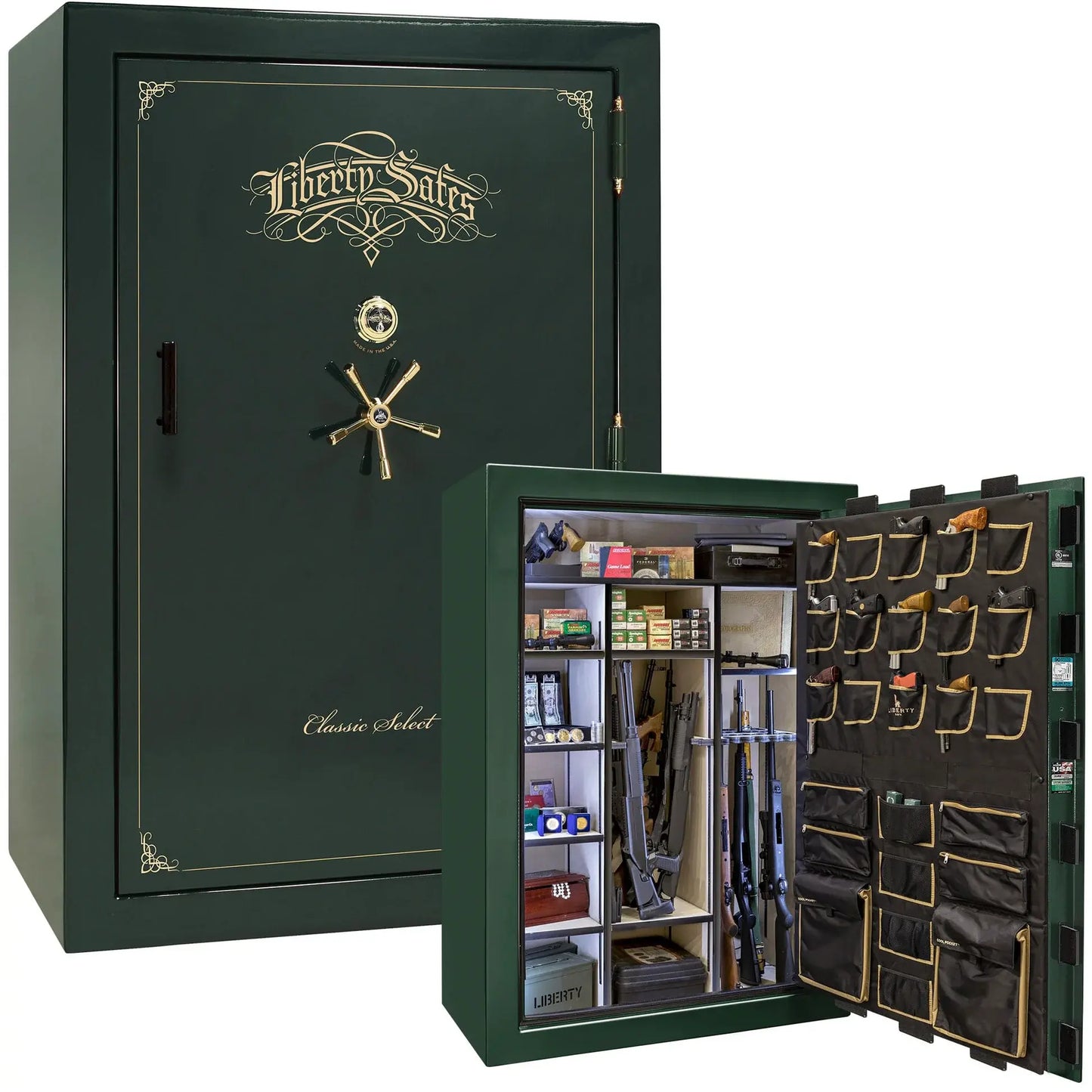 Liberty Classic Select Safe in Green Gloss with Brass hardware and mechanical dial lock
