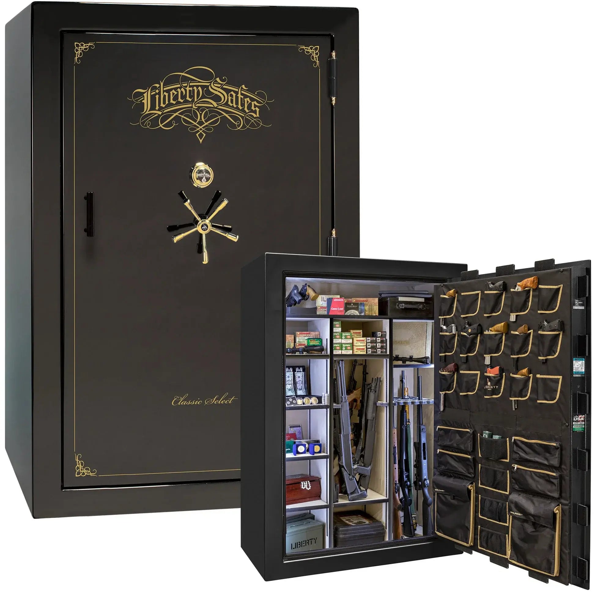 Liberty Classic Select Safe in Black Mirror Gloss with Brass hardware and mechanical dial lock