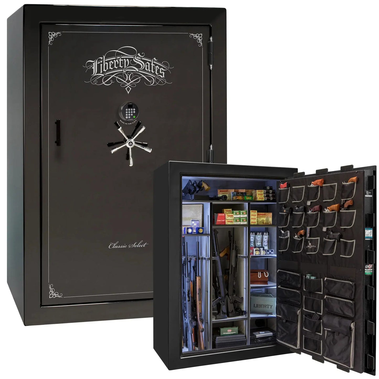 Liberty Classic Select Safe in Black Mirror Gloss with Chrome hardware and Dormakaba 702D electronic lock