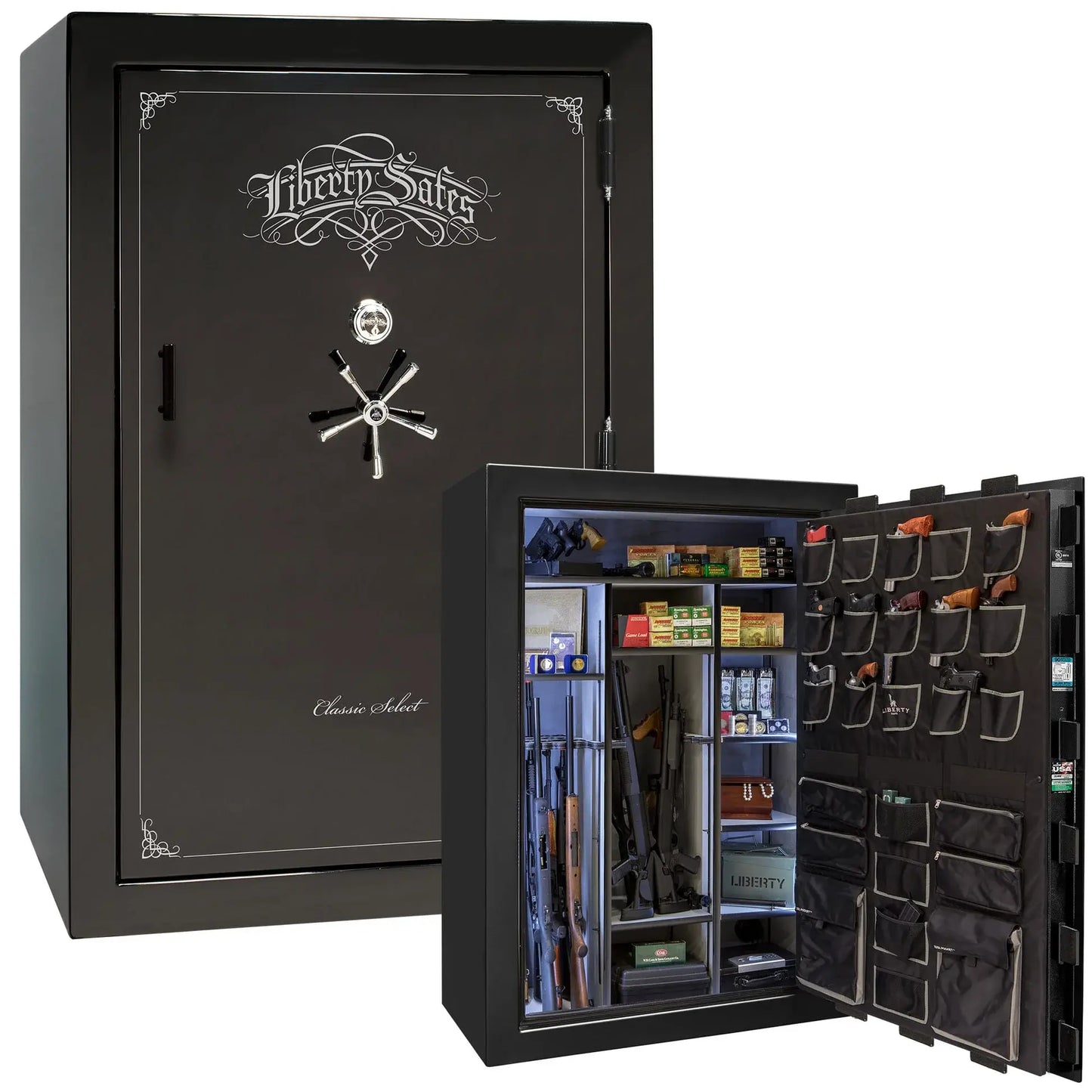 Liberty Classic Select Safe in Black Mirror Gloss with Chrome hardware and mechanical dial lock