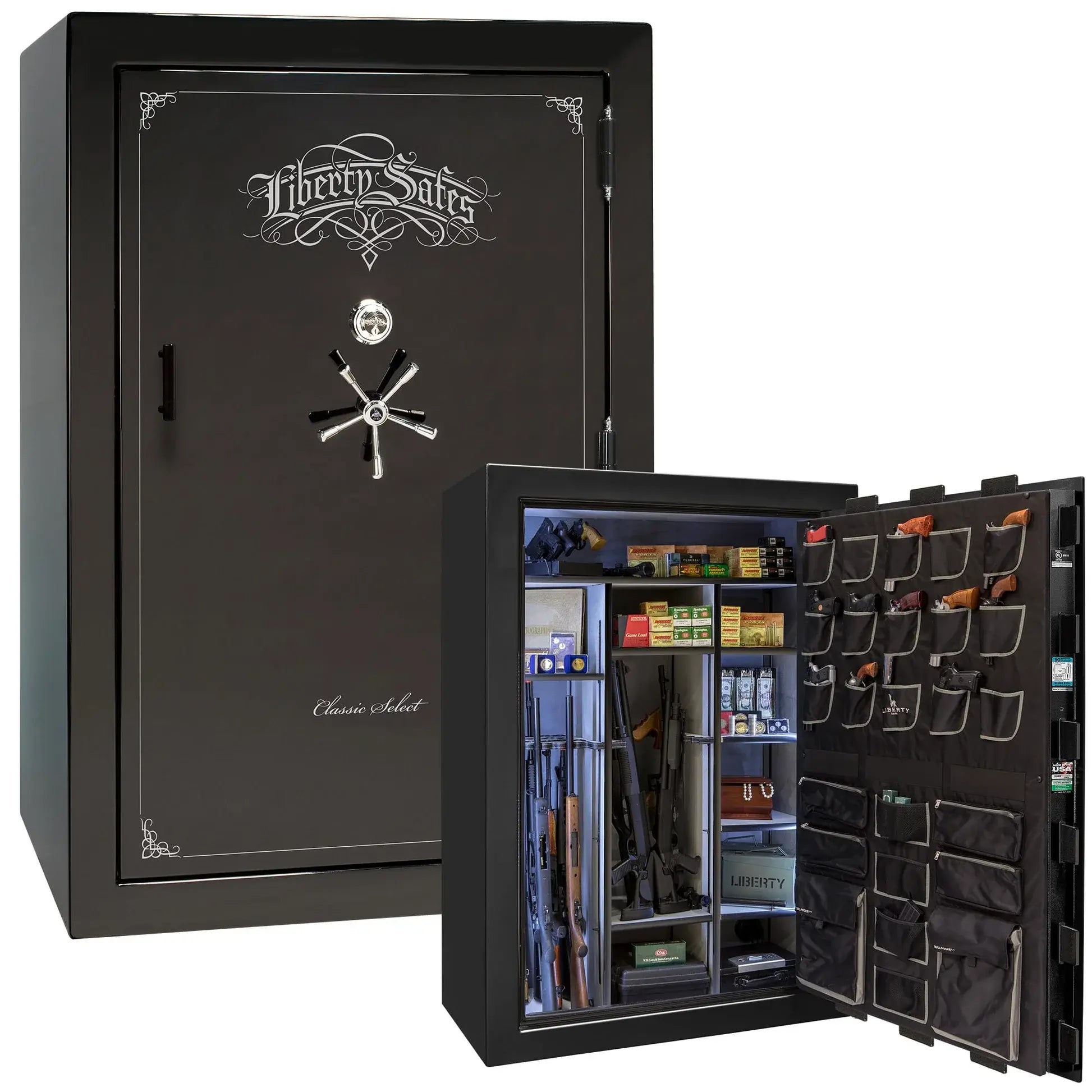 Liberty Classic Select Safe in Black Mirror Gloss with Chrome hardware and mechanical dial lock