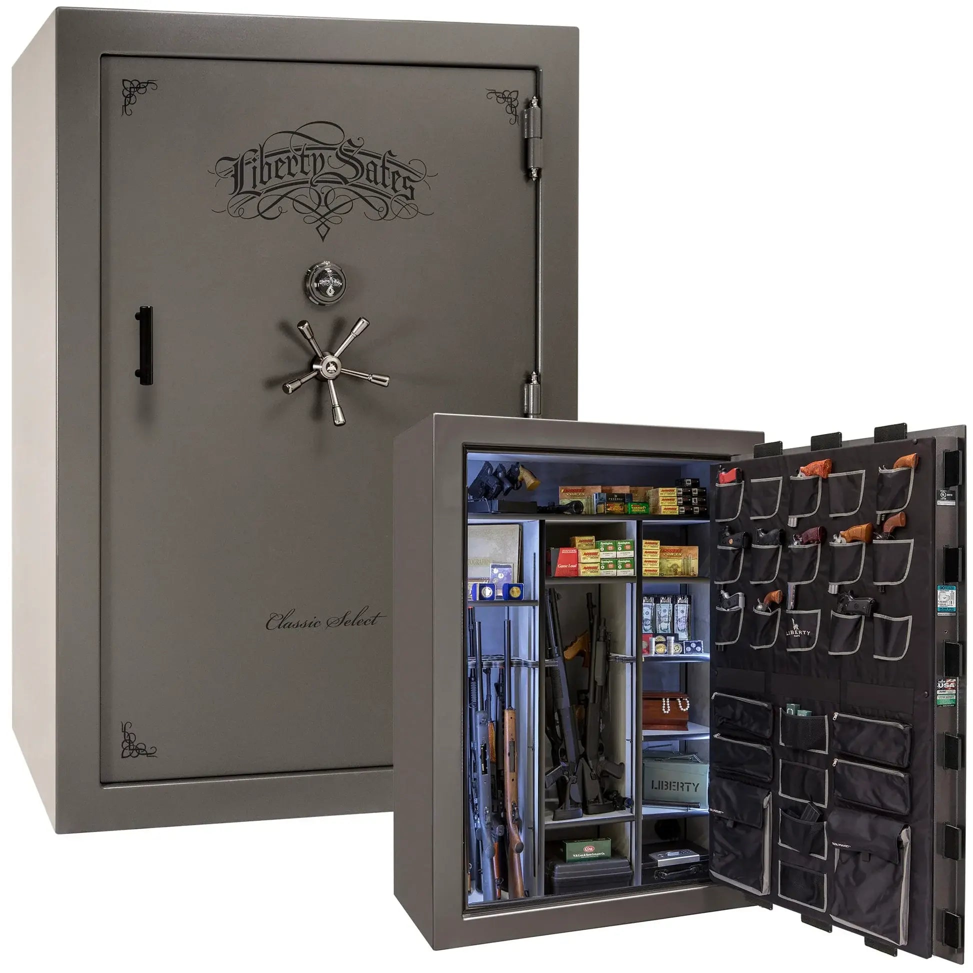 Liberty Classic Select Safe in Gray Marble with Black Chrome hardware and mechanical dial lock