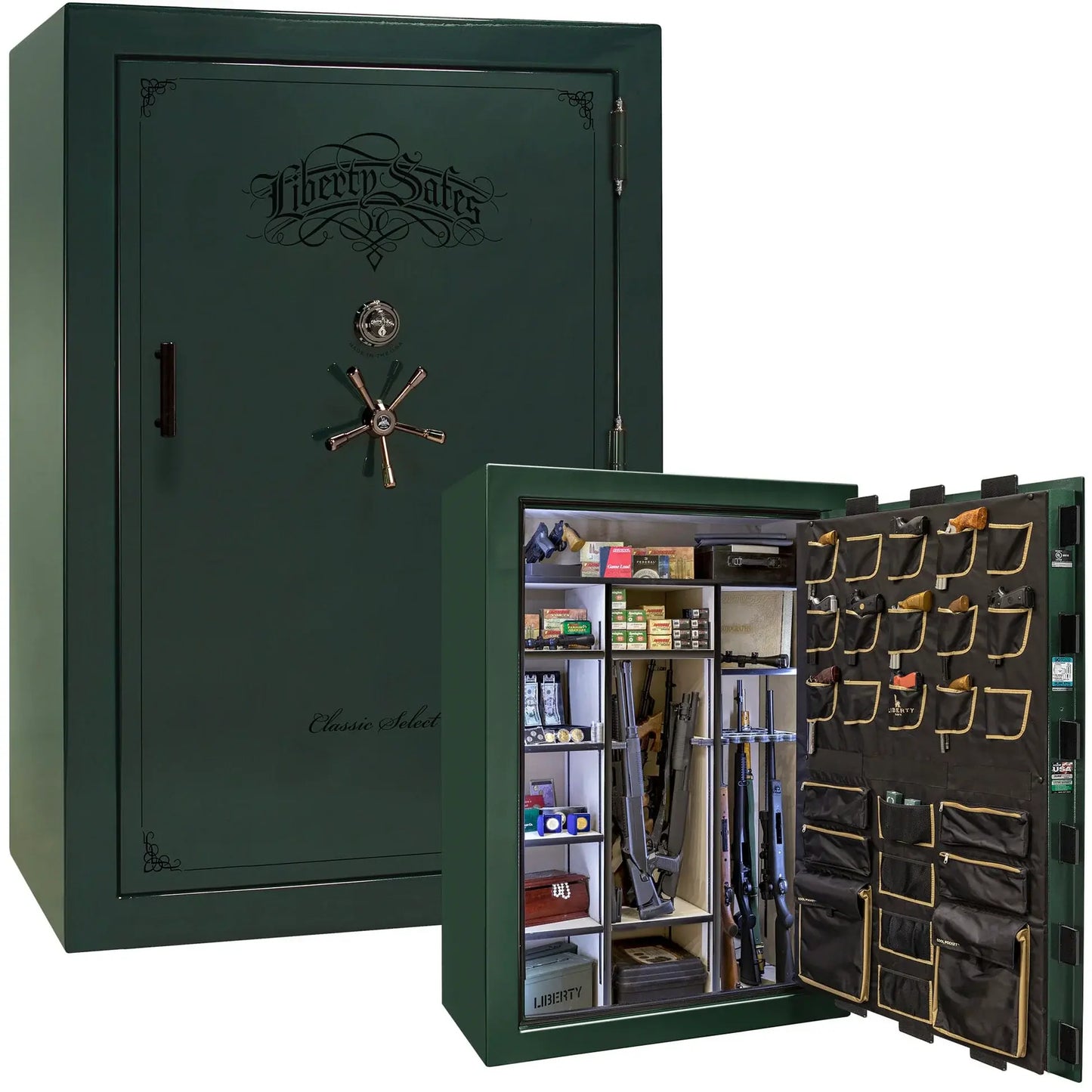 Liberty Classic Select Safe in Green Marble with Black Chrome hardware and mechanical dial lock