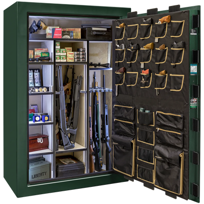 Liberty Classic Select safe interior with fully upholstered 6-in-1 Flex™ adjustable interior, premium door storage panel, adjustable shelving, and long gun storage