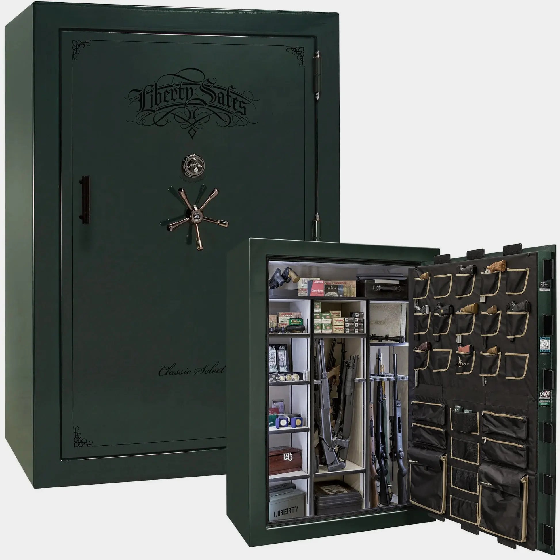 Liberty Classic Select Safe in Green Gloss with Black Chrome hardware and mechanical dial lock