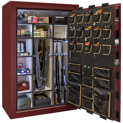 Liberty Classic Select safe interior with fully upholstered 6-in-1 Flex™ adjustable interior, premium door storage panel, adjustable shelving, and long gun storage