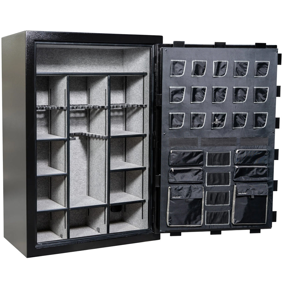Liberty Collector T gun safe in Textured Black, interior storage view.