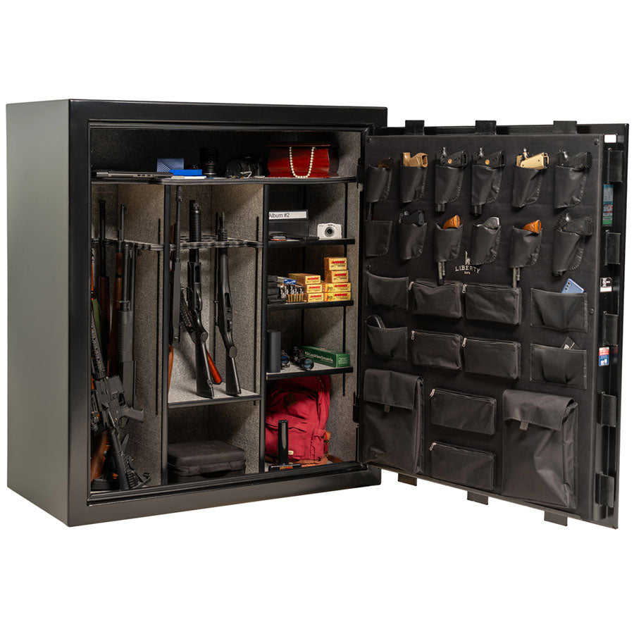 Liberty Collector gun safe in Textured Black with Mechanical Dial Lock, interior storage view.