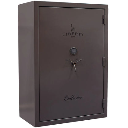 Liberty Collector T gun safe in Gray Marble with S&G Electronic Lock, exterior and interior view.