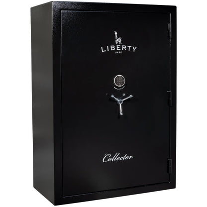 Liberty Collector T gun safe in Textured Black with S&G Electronic Lock, exterior and interior view.