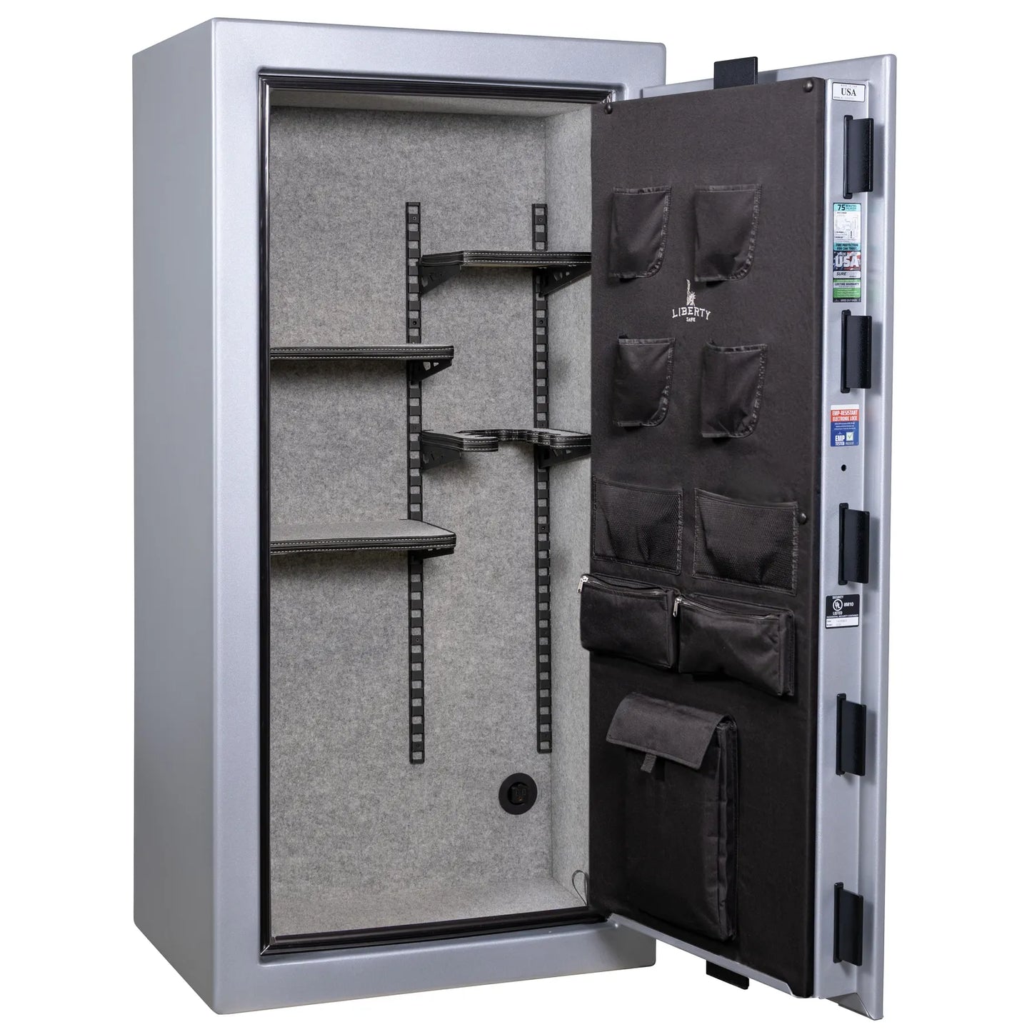 Liberty Colonial 23 gun safe in Glacial Steel, Pro Flex interior - empty
