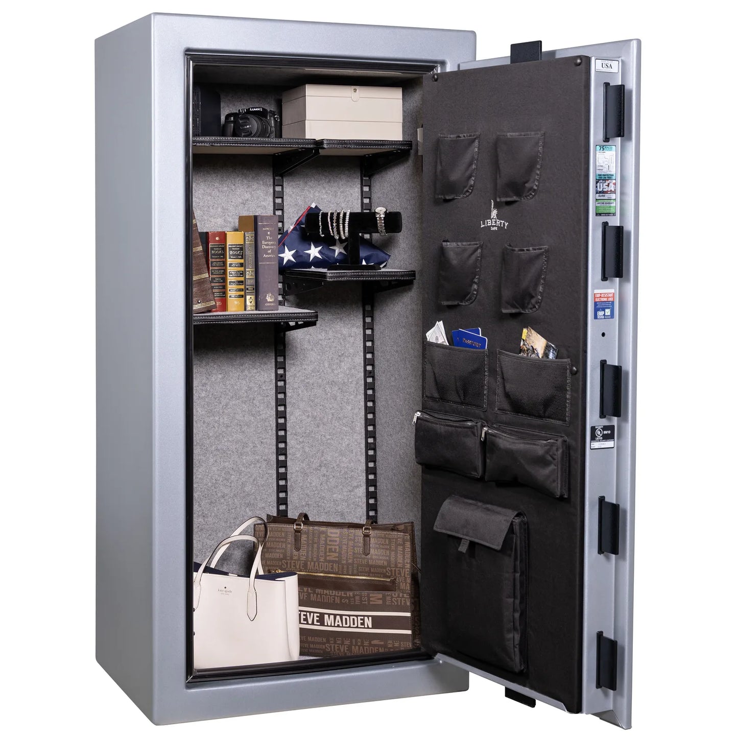 Liberty Colonial 23 gun safe in Glacial Steel, Pro Flex interior - full no guns