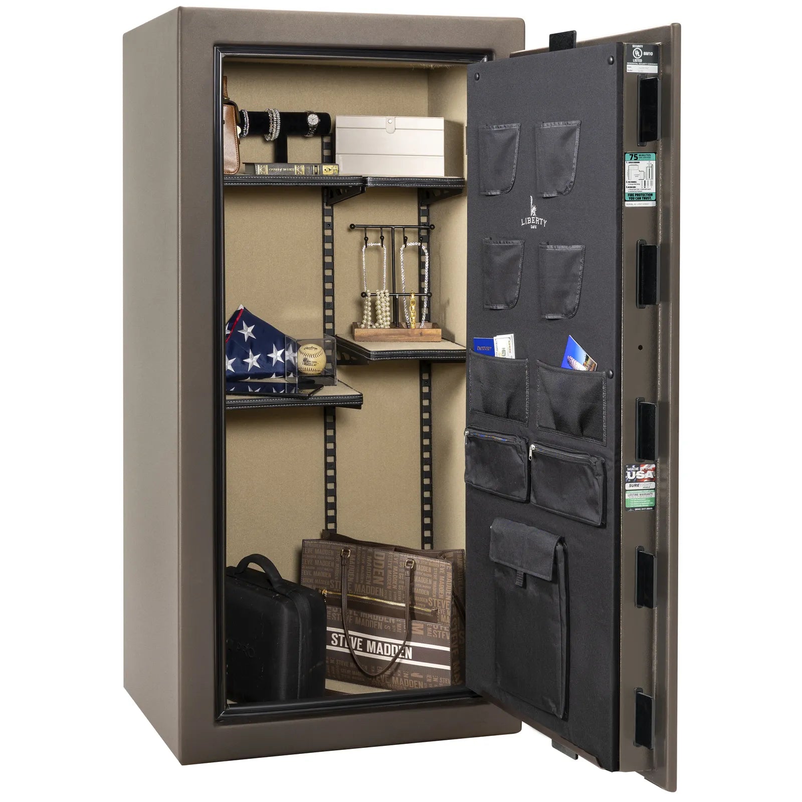 Liberty Colonial 23 gun safe in Textured Bronze, Pro Flex interior - full no guns