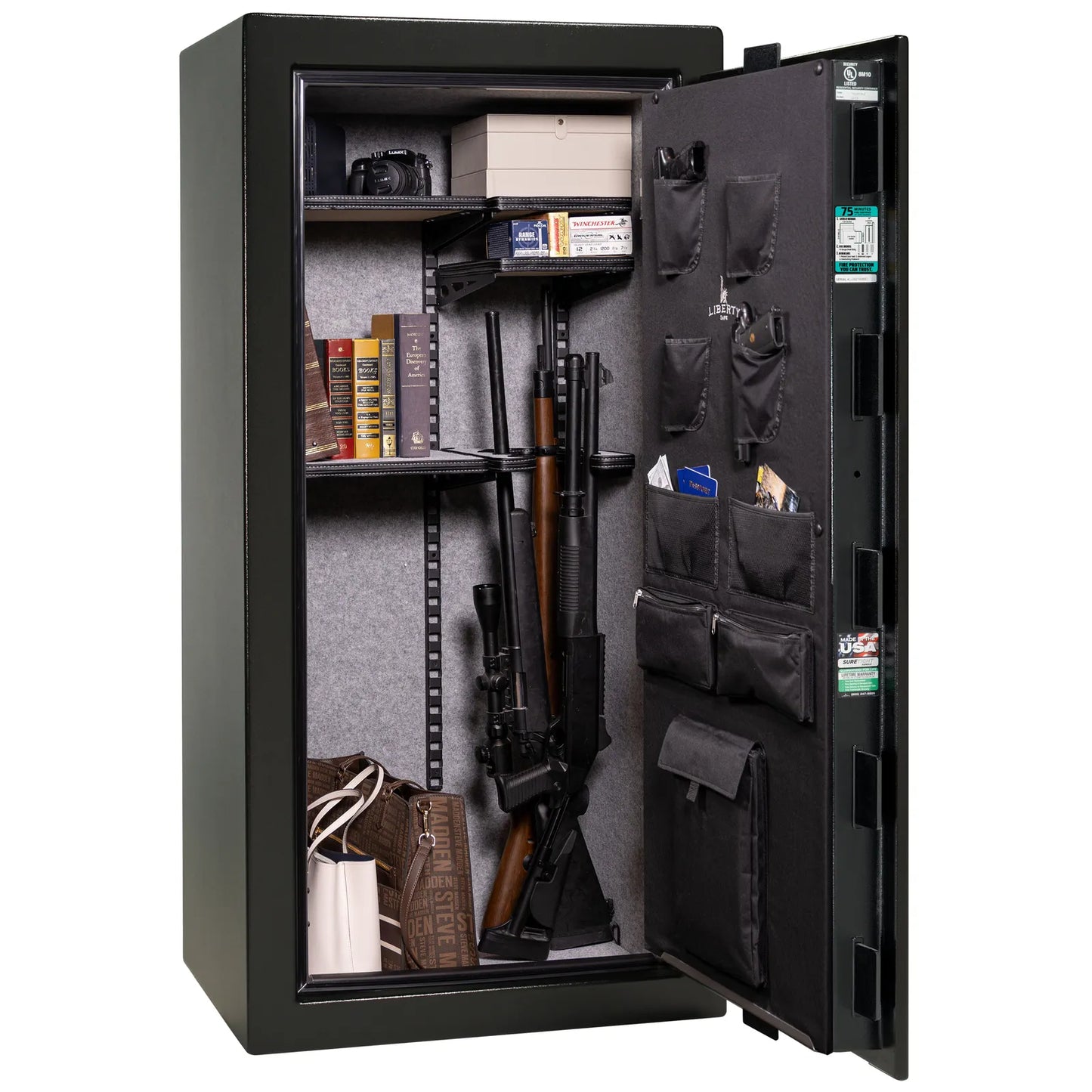 Liberty Colonial 23 gun safe in Textured Black, Pro Flex interior - loaded