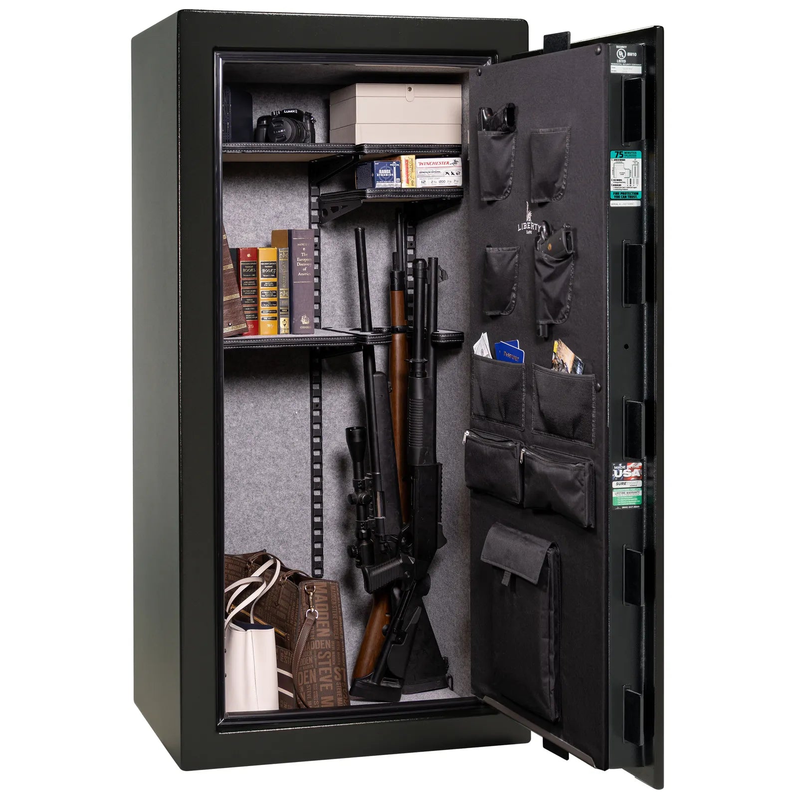 Liberty Colonial 23 gun safe in Textured Black, Pro Flex interior - loaded