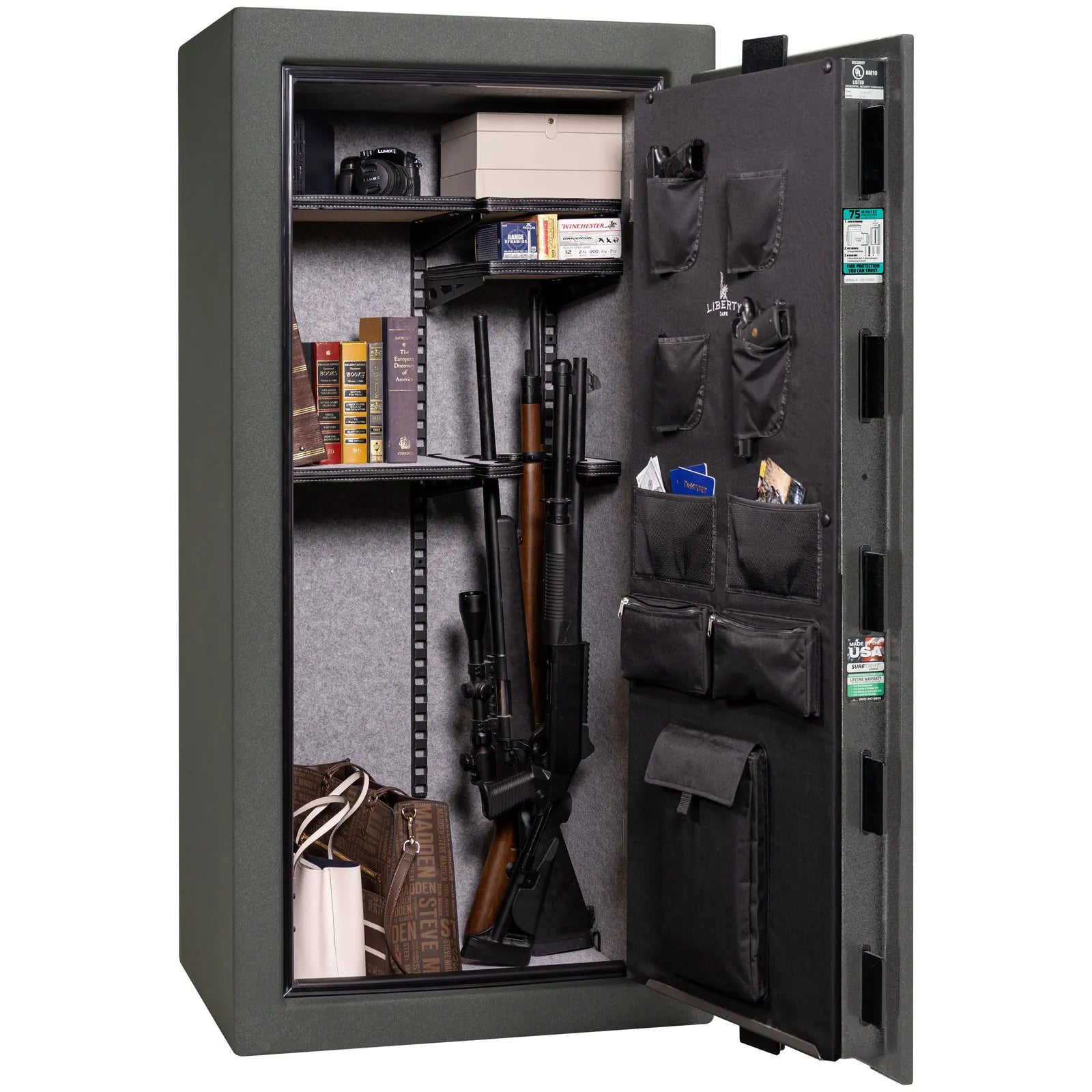 Liberty Colonial 23 gun safe in Textured Granite, Pro Flex interior - loaded