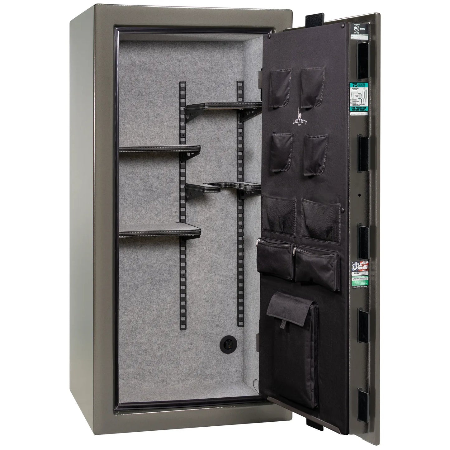 Liberty Colonial 23 gun safe in Gray Gloss, Pro Flex interior - empty